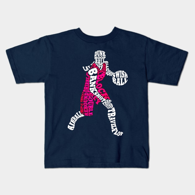 Girls Basketball Player Typography Kids T-Shirt by fadetsunset
